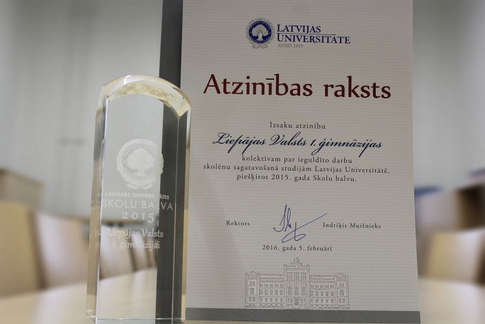 Balvu Gada skola ieguvusi arī Liepājas Valsts 1. ģimnāzija