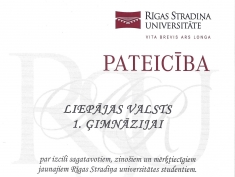 Pateicība no RĪGAS STRADIŅA UNIVERSITĀTES