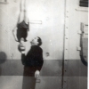 1950.gads, sporta skolotājs Jēkabs Kupšis ar dēlu